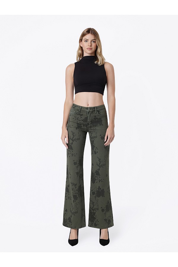 Mid Rise Green Floral Print Vintage...