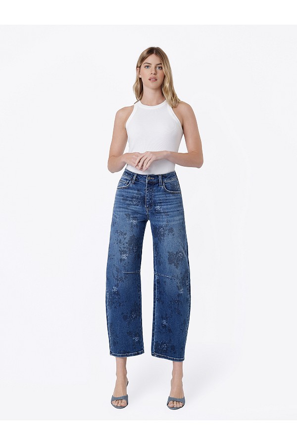 High Rise Dark Wash Floral Print Ba...