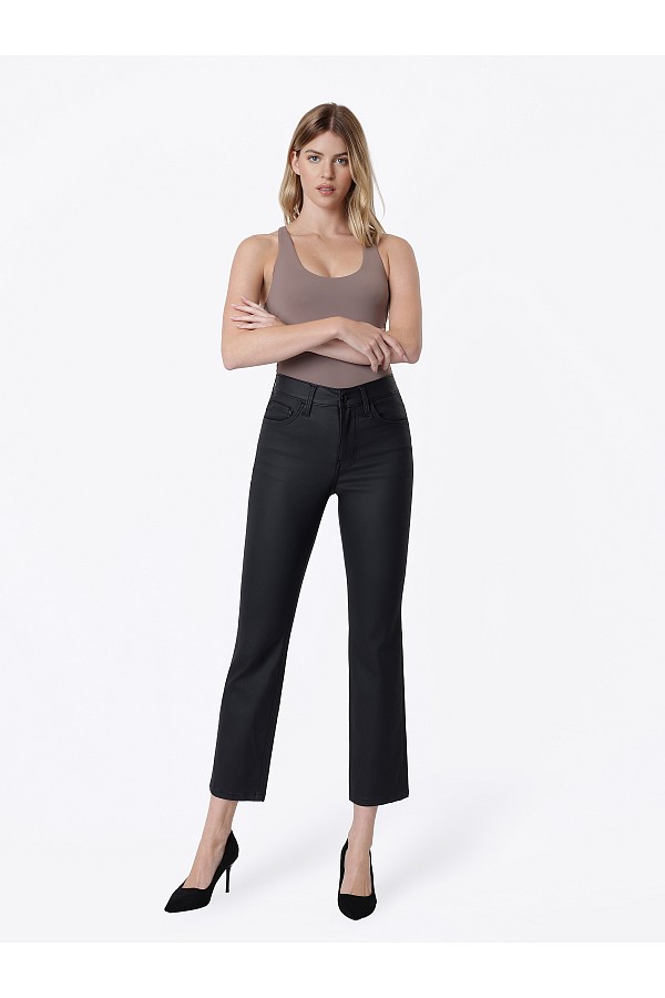High Rise Black Coated Ankle Slim S...