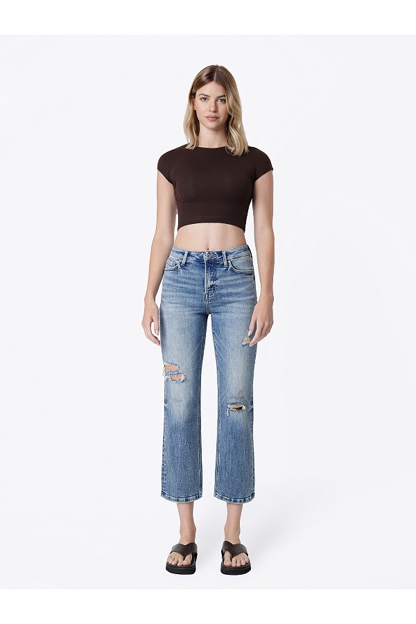 High Rise Distressed Tinted Crop St...