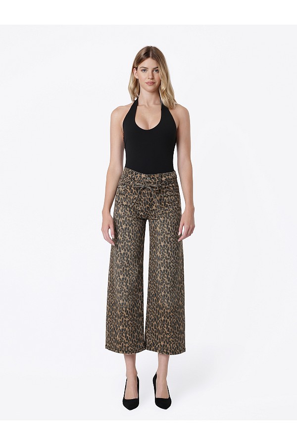 High Rise Leopard Print Waist Tie C...
