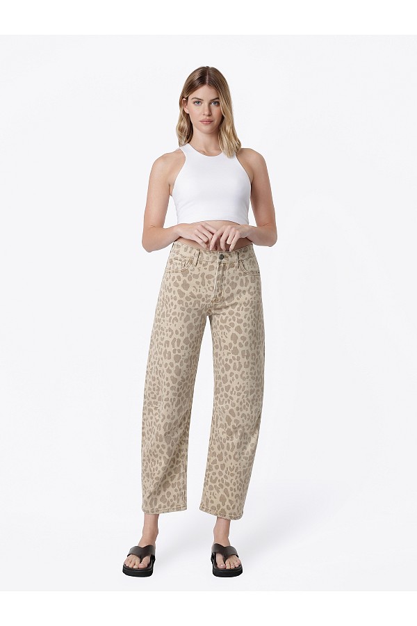 High Rise Leopard Print Barrel Jean...
