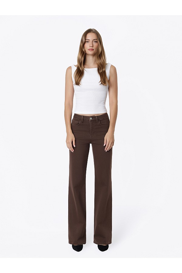 High Rise Color Slim Wide Jeans