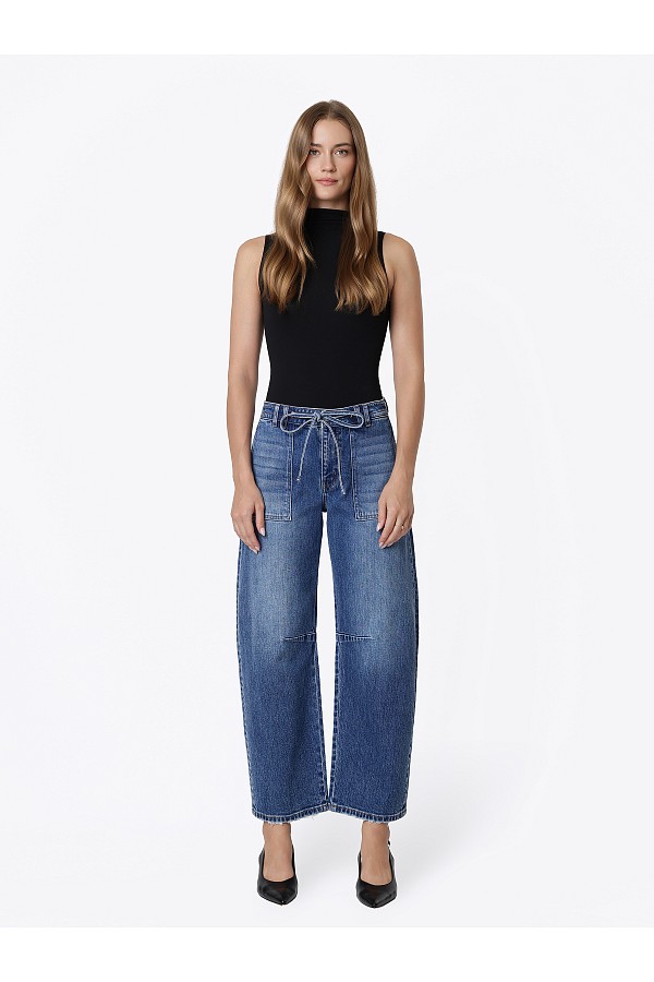 High Rise Waist Tie Seamed Striped ...