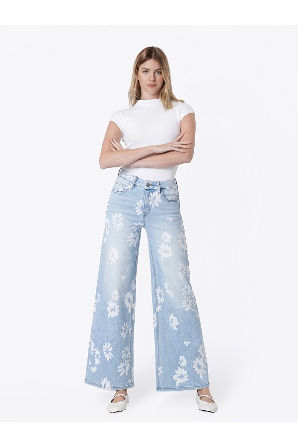 High Rise Laser Floral Print Wide L...