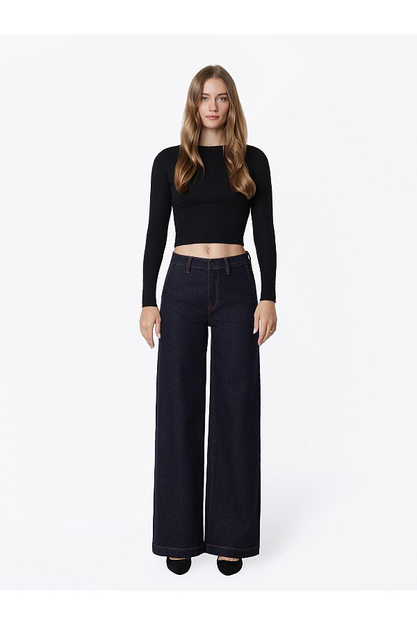 High Rise Dark Wash Trouser Detail ...