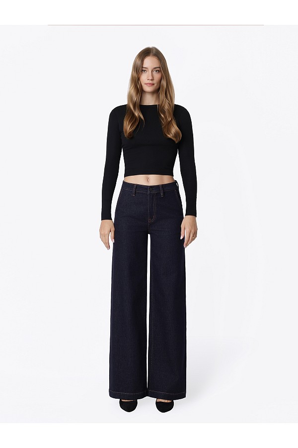 High Rise Dark Wash Trouser Detail ...