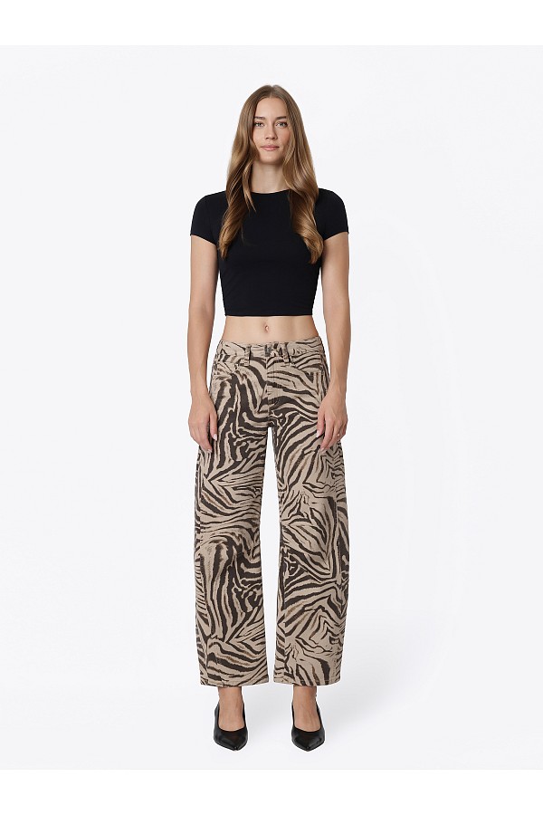 High Rise Zebra Print Barrel Jeans