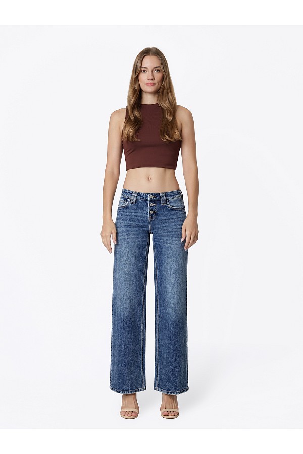 Low Rise Button Up Fly Wide Jeans