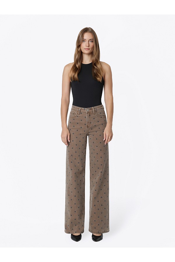 High Rise Polka Dot Print Wide Jean...